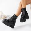 Women Boots Fashion Mid Calf Leather Boot Street Punk Boots Motorcycle Ankle Boot 8cm Height Increasing Platform Boots for Women