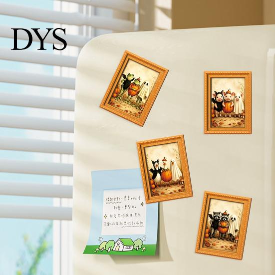 Cute Pumpkin Spooky Ornaments Wooden Black Cat Fridge Magnet, Seasonal Cartoon Kitchen Bathroom Decor, Fall Decor Theme Photo Frame Magnets, Fun Home