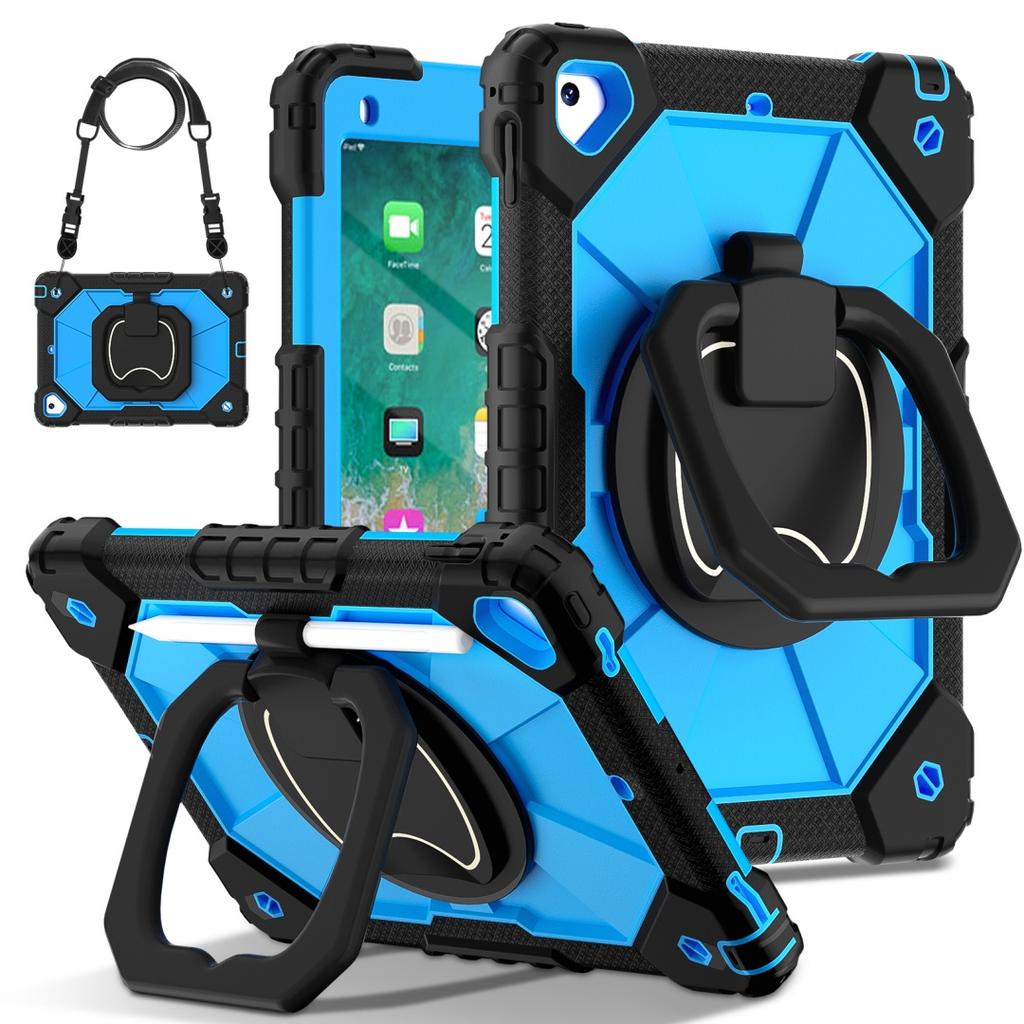 For Apple iPad 9.7 (2017) 360° Rotating Grip Heavy Duty Protection Stand TPU+PC 3in1 Anti-knock Shockproof Tablets PC Case