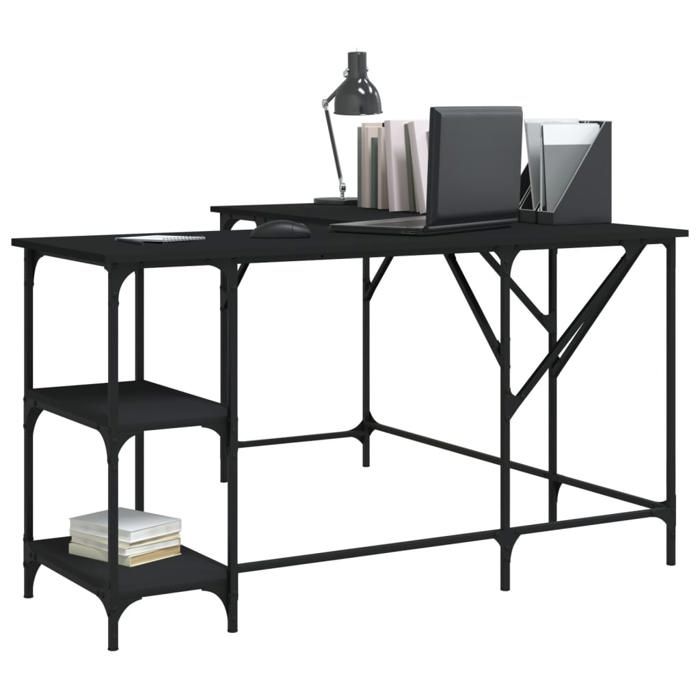 VidaXL Bureau, Table d'Ordinateur avec Étagères, Bureau d'Ordinateur avec Pieds, Table d'Écriture Chambre, Industriel, Noir 837587