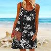 Женское красивое мини-платье с цветочным принтом камелии, вечернее платье без рукавов, летнее пляжное платье, сарафан