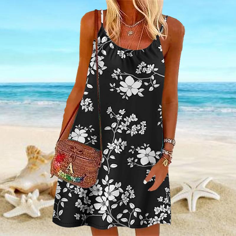Женское красивое мини-платье с цветочным принтом камелии, вечернее платье без рукавов, летнее пляжное платье, сарафан
