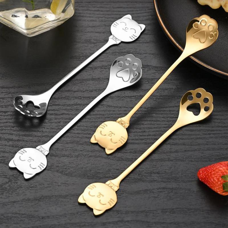Кофейная ложка из нержавеющей стали, креативная ложка в виде кошачьей лапки, десертная чайная ложка для мороженого, торта, столовая посуда, кухонные аксессуары