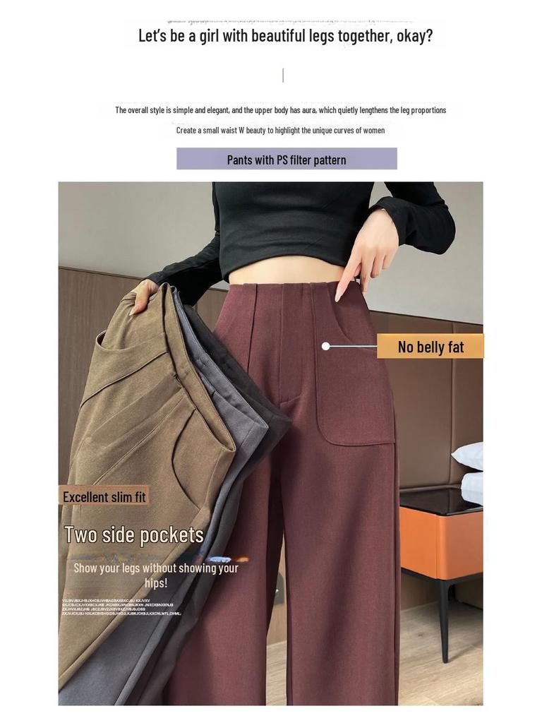 Ankola 2024 Women's High-Waist Wide-Leg Red Suit Pants for Autumn