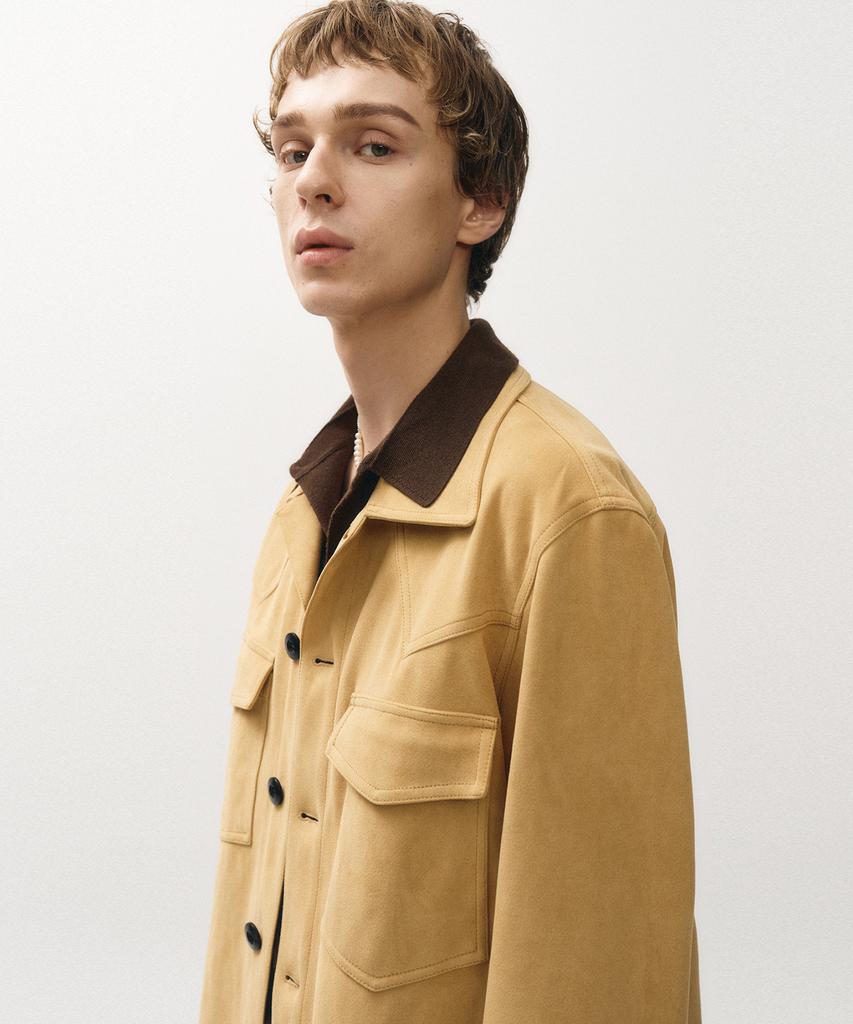 Noirer Western Suede Open Collar Jacket (Mustard)
