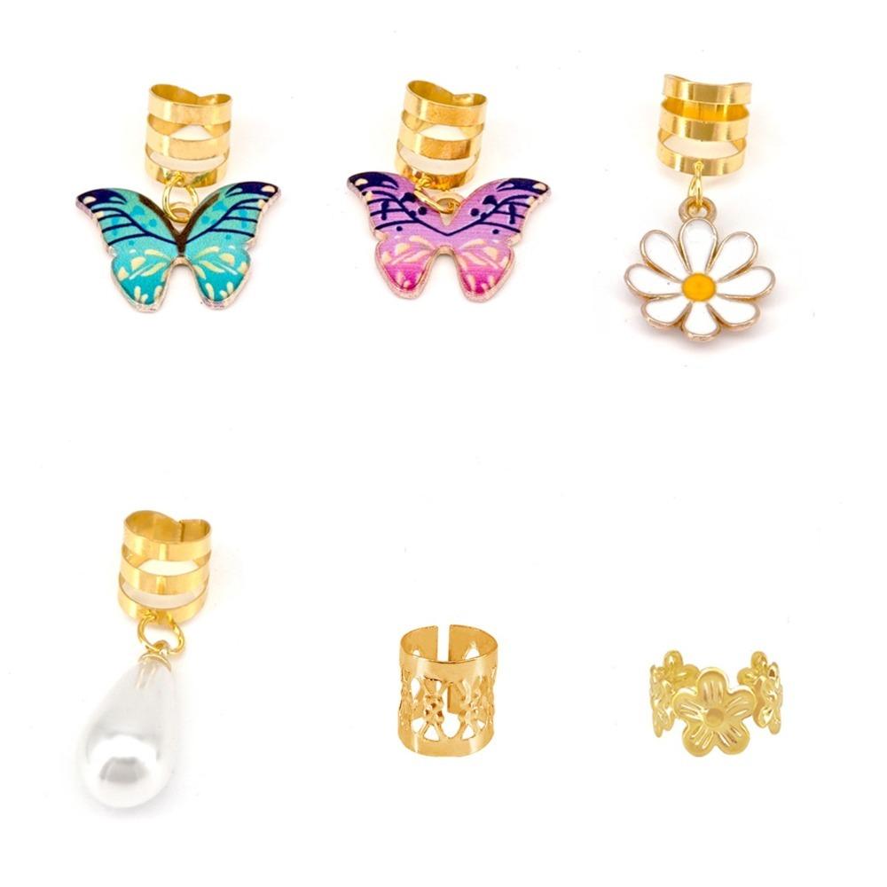 34pcs Dread Locks Hollow Out Hair Ring Butterfly Hair Braid Tubes Gold Dreadlocks Beads  Women