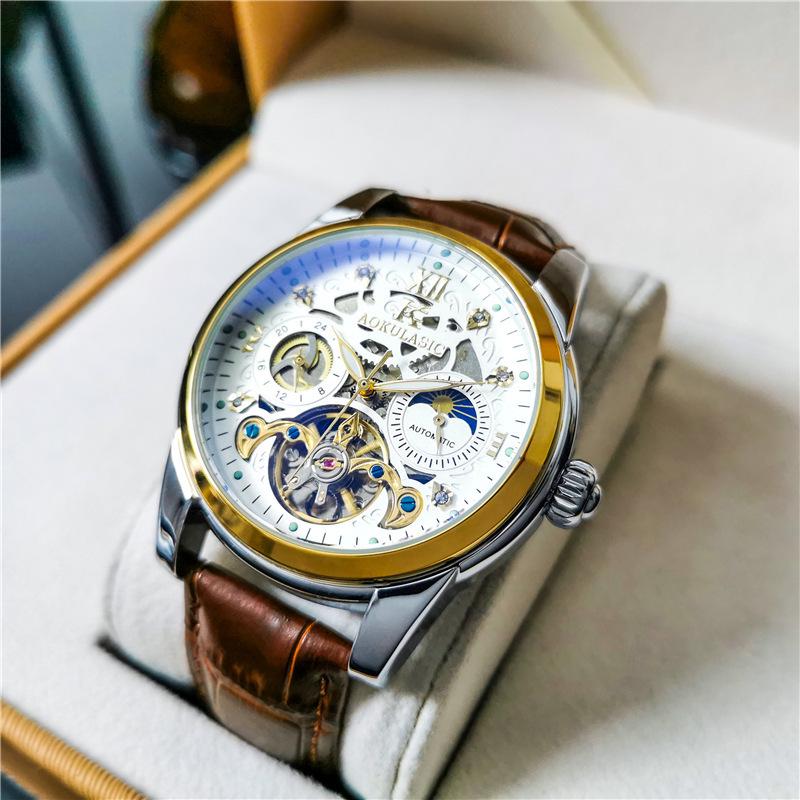 Мужские автоматические водонепроницаемые часы-скелетоны Augustus Tourbillon