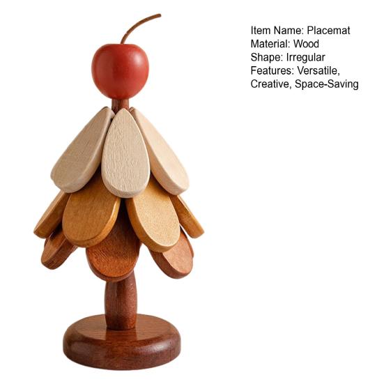 Yousheng 3Pcs Wooden Christmas Tree Trivets for Hot Dishes Heat Insulation Placemat Desktop Protection Mat Creative Tree Shape Coaster Table Decor