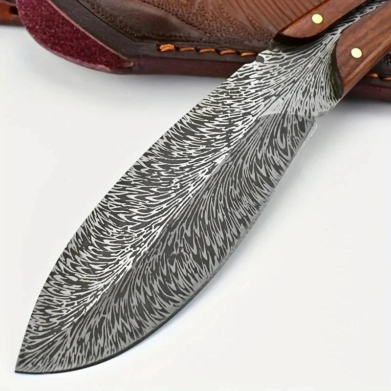 Карманный нож, профессиональные кухонные ножи, нож для разделки мяса из нержавеющей стали с ножнами с перьевым узором, кованый тесак для мяса