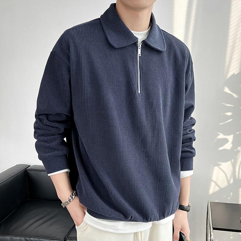 New Lapel Zipper Long Sleeve Pullover Men's POLO Shirt Trendy Men's Casual Fashion Ins Light Familiar Style Top