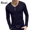 Elastic Mens T-Shirt V-Neck Long Sleeve Men T Shirt For Male Cotton T-Shirts Man Clothing TShirt Top Tees