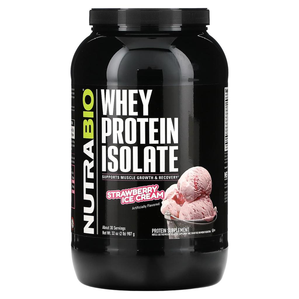 NutraBio, whey protein isolate, strawberry ice cream, 907 g (2 lb)