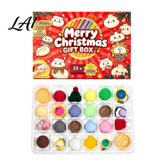 24 Days Countdown Box Merry Christmas Dumpling Gift Box Xmas Advent Calendar with Stress Relief Squeeze Toys Steamed Bun Toy