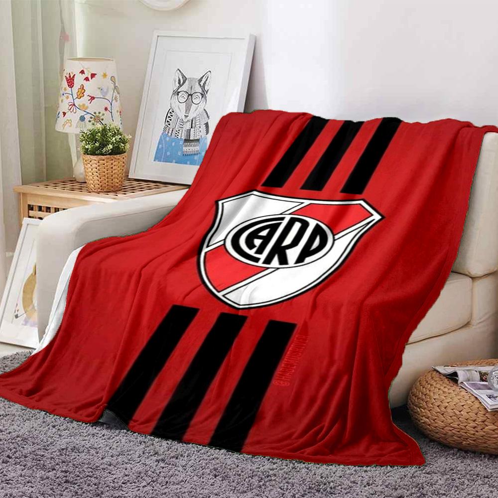 River Plate Club Badge Red‑Black Stripe Print Flannel Blanket Soccer Fan Throw Blanket Soft Cozy Home Sofa Bed Decor for Football Supporters