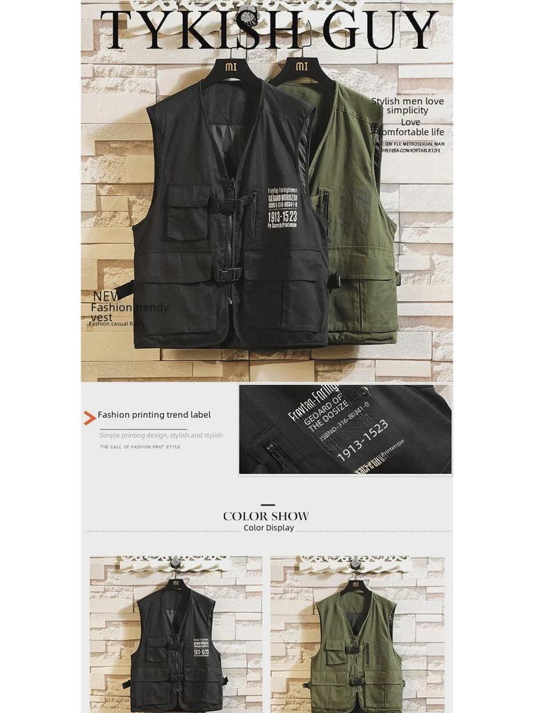 Американо-японский тактический жилет без рукавов с множеством карманов для молодежи на весну и осень