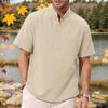 Men's Linen Shirts Short Sleeve Button Up Turn Down Collar Casual Summer Home Daily Shirts