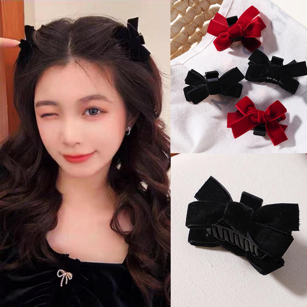Милый черный, красный бант, маленькая заколка для волос, принцесса, бархатный бант, заколка для волос, зажим для волос, головные уборы для девочек и женщин, корейские инструменты для укладки волос