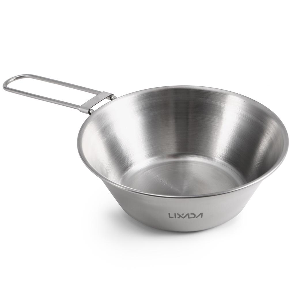 Чаша Lixada из нержавеющей стали со складной ручкой для кемпинга, пешего туризма, пикника