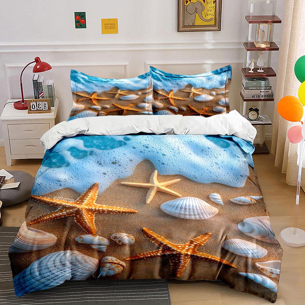 Starfish and seashell design. Bedding sets Duvet cover sets Duvet covers Pillowcases(1 * Duvet Cover 2 * Pillowcases without duvet insert)