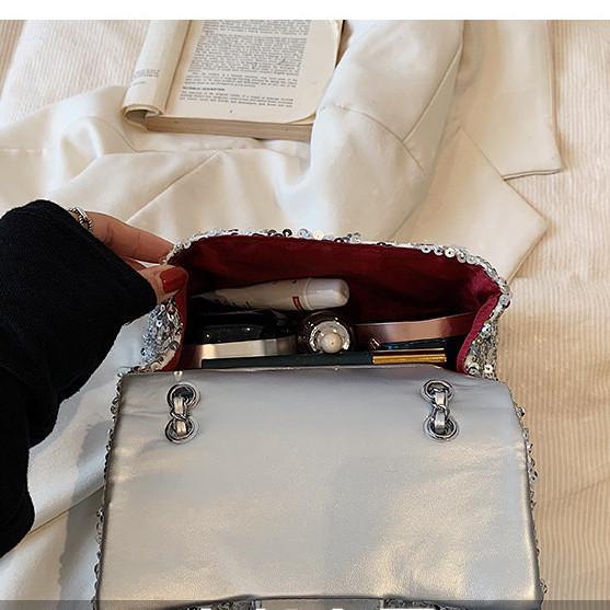 IELGY Женская сумка-мессенджер, расшитая пайетками, небольшая квадратная сумка-мессенджер на цепочке.