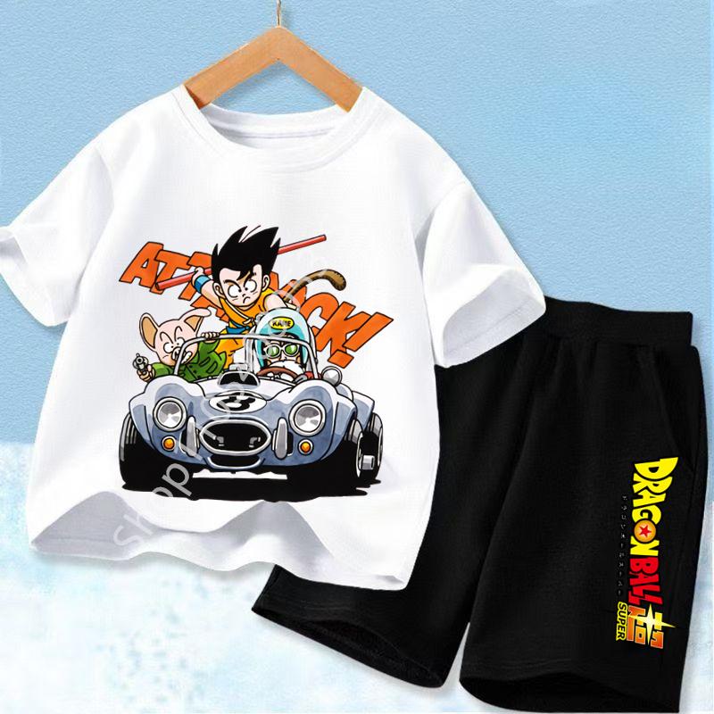 2026 Hot Anime Cool Goku Dragon Ball Z Boys CosPlay Short Sleeve Shorts with Pocket Beach Pants Breathable T-shirt Kids Suit