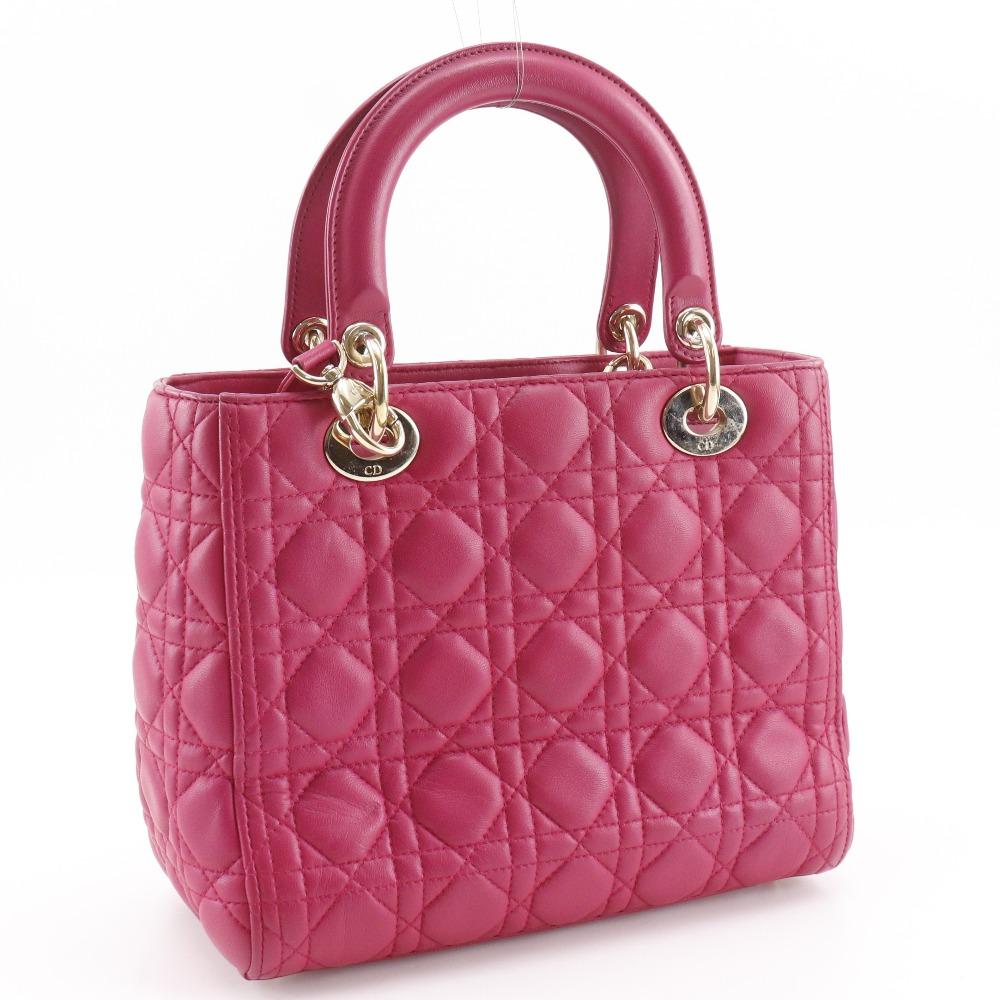 Dior Женская сумка Lady Dior Medium Canage из розовой кожи ягненка Б/у