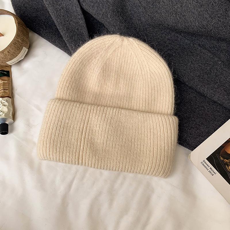 Solid Color Rabbit Fur Knitted Hat Women Winter Warm Wool Hat Warm Angora Fluffy Warm SKI Beanies Korea Ins Fashion Bonnet Caps