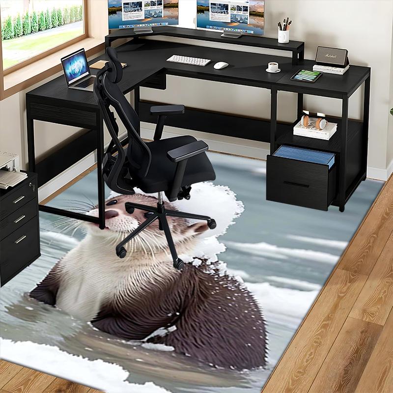 1pc Otter Snow Hat Chair Mat - Anime Cartoon Design, Winter Wonderland Office Gift, Non-Slip Carpet for Home Decor, Suitable for All Seasons.C034