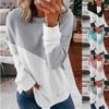 Tops Women's Color Matching Long-Sleeved Round Neck Contrast Loose Sweater T-Shirt