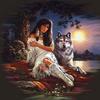 Round Drill 5D DIY Diamond Painting Girl & Wolf 3D Embroidery Cross Stitch Mosaic Decor Gift