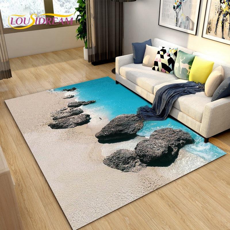 3D коврик с океаном, морской водой, пляжем, водным пейзажем, коврик для гостиной, спальни, дивана, коврик для двери, детский нескользящий напольный коврик