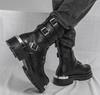Designer New Men's Black Rock Punk Hip-hop Belt Buckle Ankle Boots Botas Britain Fashion Luxury Motorcycle Shoes Zapatos Hombre