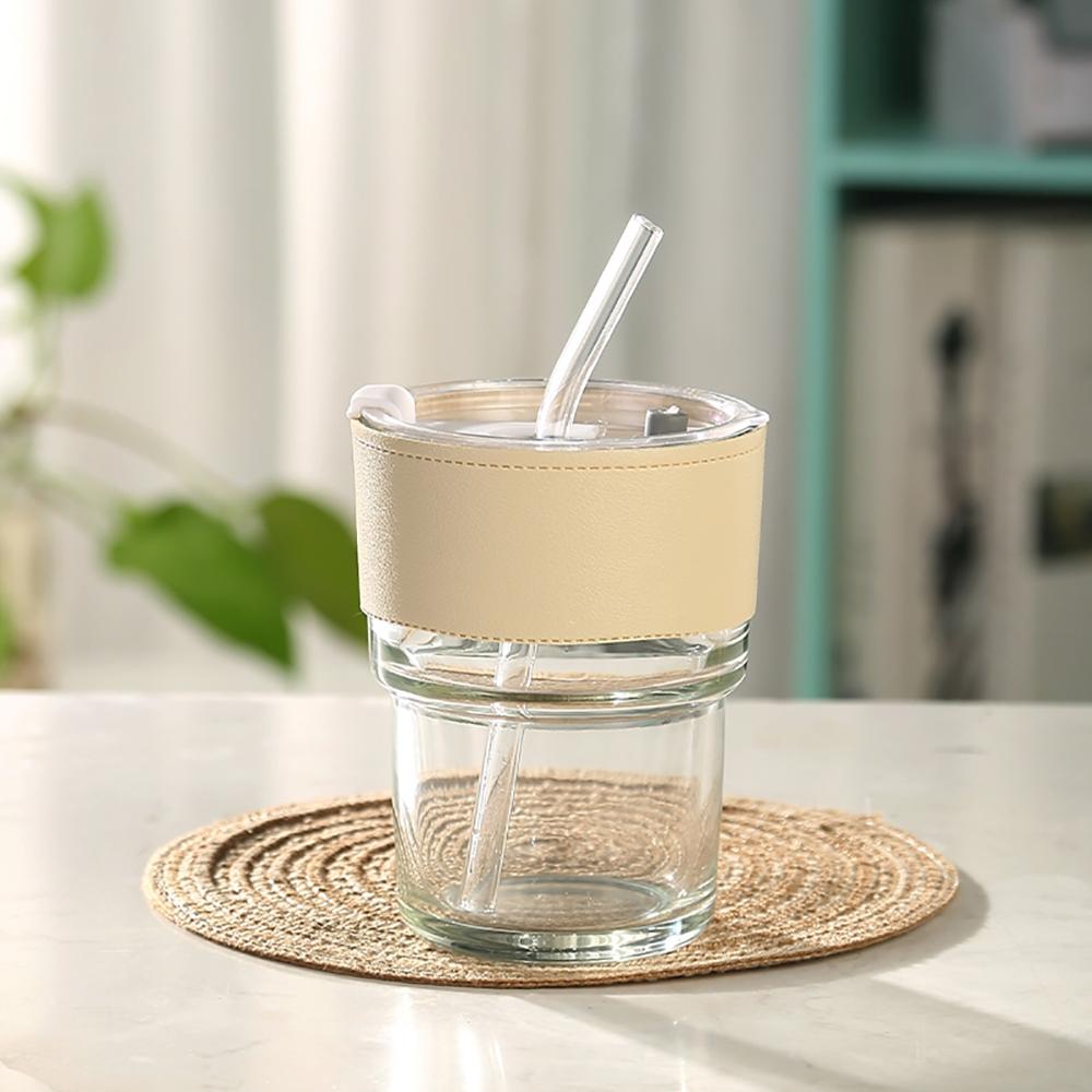 400ML Drinking Glasses with Lids Glass Straw Cup Set Can Shaped Glass Cups Beer Glasses Coffee Milk Juice Drinkware Tumbler Cup
