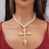 BLINGBAY Women's Pendant Necklace New Pearl Necklace Personality Sweet Cool Dark Wind Cross Pendant Clavicle Chain Modern Jewelry Gift