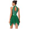 Womens Lyrical Dance Dress Ruched Metallic Mesh Rhinestone Detail Irregular Hem Sleeveless Backless Built In Briefs Leotard