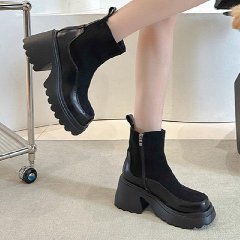 Platform Suede Ankle Women Boots High Heels Shoes Winter Fashion Chunky Snow Boots Woman Trend Goth Non Slip Pumps Botas Mujer