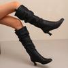 Women's High-heeled Boots Autumn and Winter Simple and Versatile Solid Color Large-size Casual Medium Boots