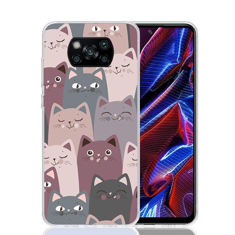 Cartoon Cute Cats Background Case Phone Cover for Xiaomi Poco X3 Nfc X5 X6 X7 X4 Gt F6 F5 Pro F4 F3 M5S M5 M4 M3 5G Trend Fundas
