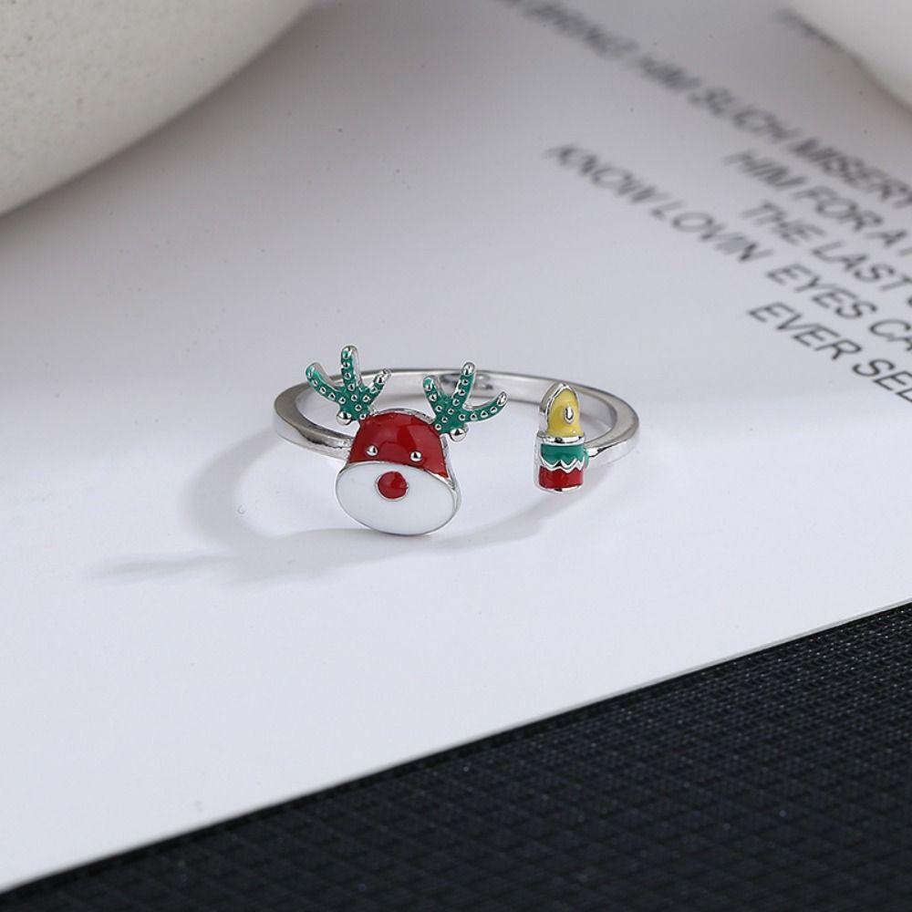 Zinc Zinc Alloy Enamel Elk Ring Dripping Oil Christmas Finger Buckle Unique Decoration