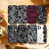 Черный чехол с кружевным принтом для iPhone 17,16,15,14,13,12,11 Plus,Pro Max,XS,Мягкий силиконовый черный чехол