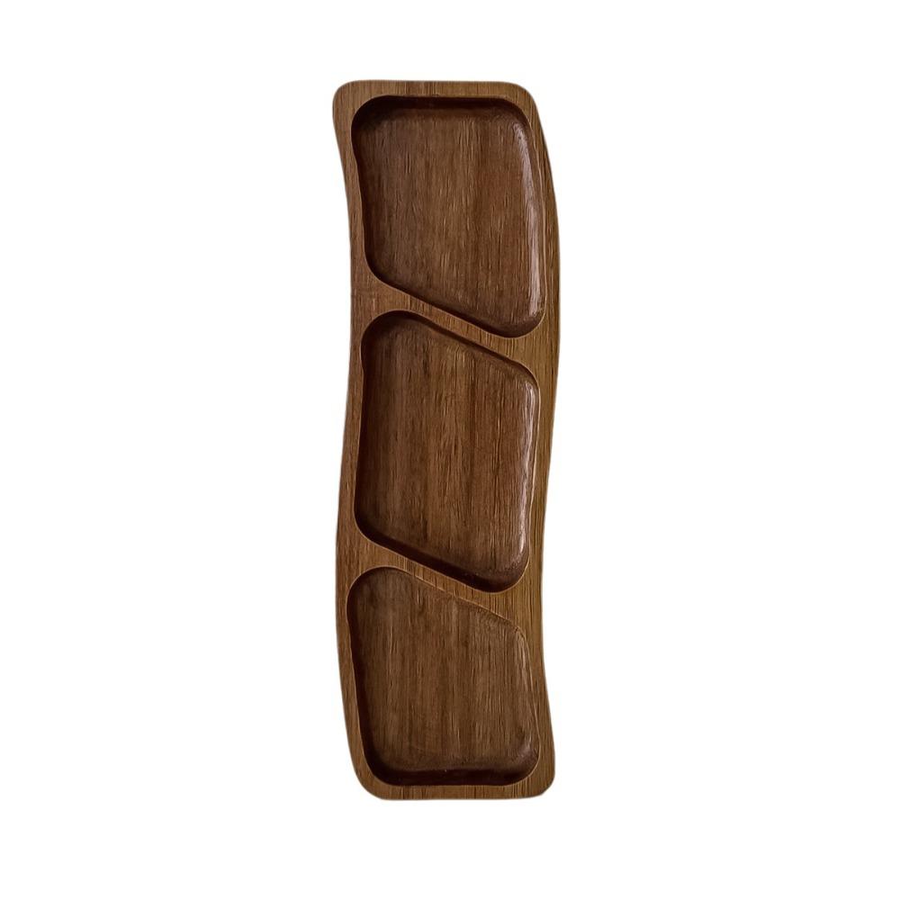 Portable Wooden Snack Tray 3/4 Compartments Nut Platter Snack Shallow Plate Holiday Party