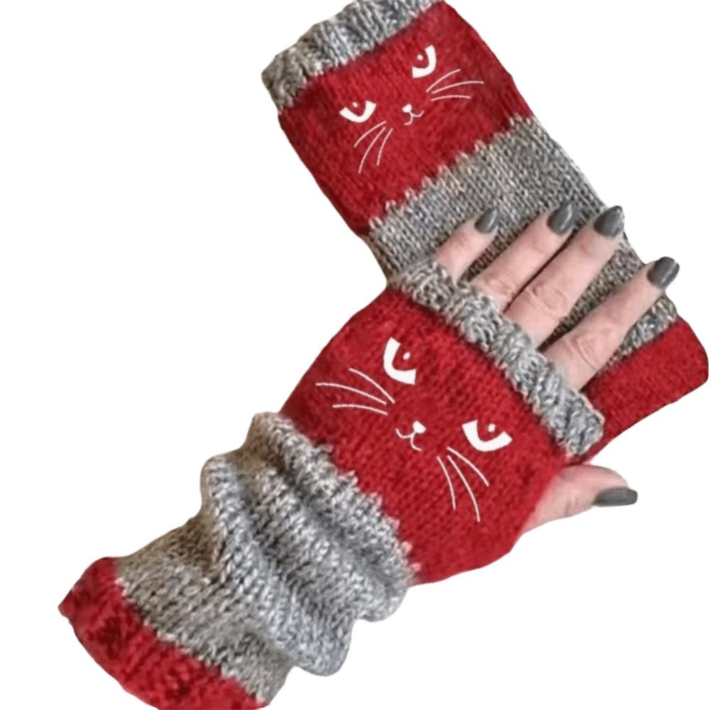 Soft Knitted Fingerless Gloves Thick Cat Embroidery Gloves Vintage Half Finger Gloves Daily