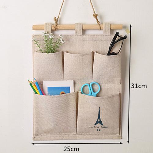 Wall Mounted Sundries Storage Bags Home Behind Doors 5 Pockets Small Items Organization Bag with PE Waterproof Membrane
