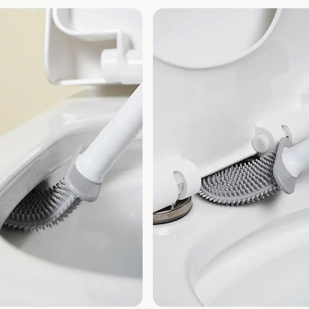 A set of silicone toilet cleaning brush, wall mounted toilet cleaner, broom, modern bathroom kit,and beauty bathroom accessories