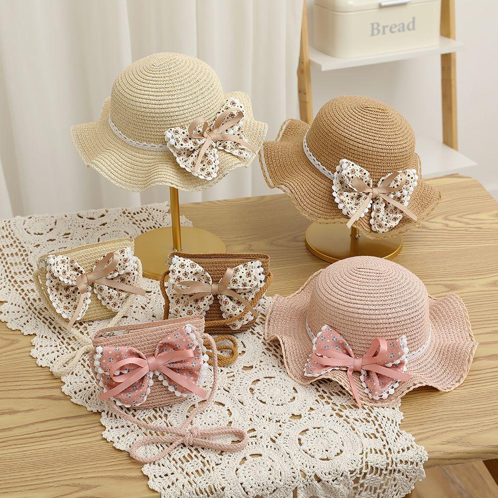 Соломенная шляпа с бантом для девочек, летняя шляпа от солнца, шляпа принцессы, пляжная шляпа от солнца, шляпа рыбака, дышащая шляпа от солнца