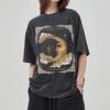 Women T-Shirt Love By The Moon Printed Retro Washed Short Sleeved Tees Funny Style Loose Retro Distressed Top