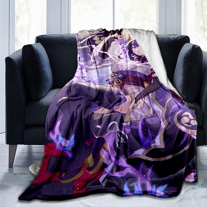 Мультяшное одеяло с принтом Genshin, фланелевое теплое мягкое плюшевое одеяло для дивана-кровати, милое плюшевое одеяло в стиле аниме
