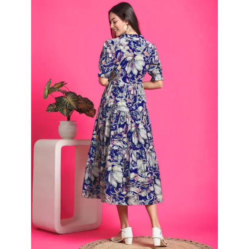 Women Fit and Flare Maroon Dress Printed Half Sleeves Top Tunic Kurta Dress VF-1872