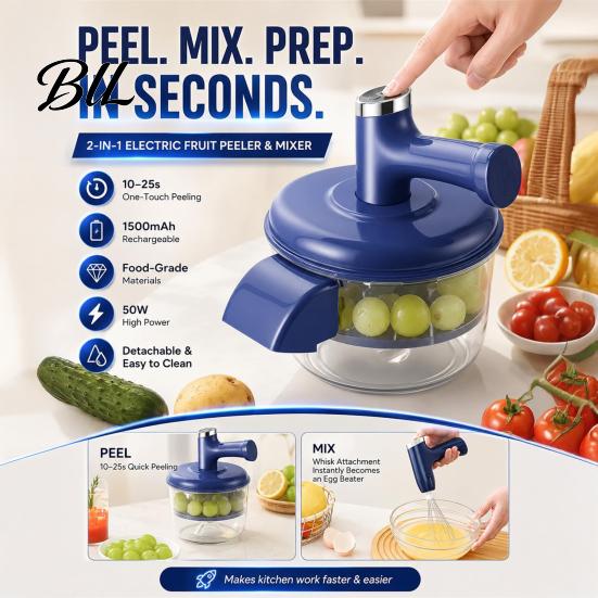 Stainless Steel Peeling Tool Automatic Electric Fruit Vegetable Peeler, Compact Kitchen Tool, Multifunction Cooking Portable One-Click Operation Food
