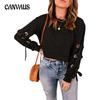 Women's Long Sleeve Round Neck Top New Solid Colour Pullover Casual Tie Long Sleeve T-shirt